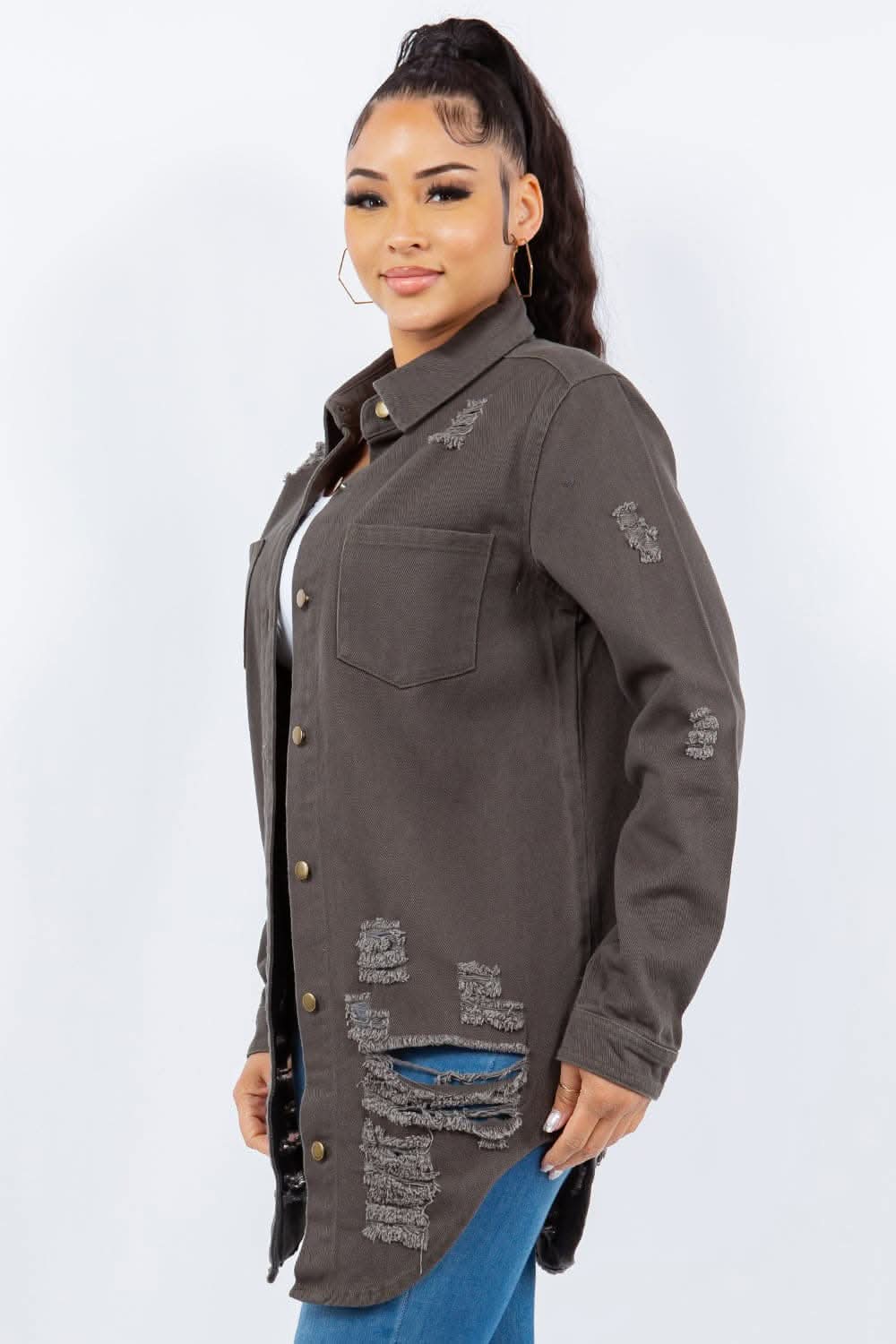 Stylish distressed denim jacket - Love Salve